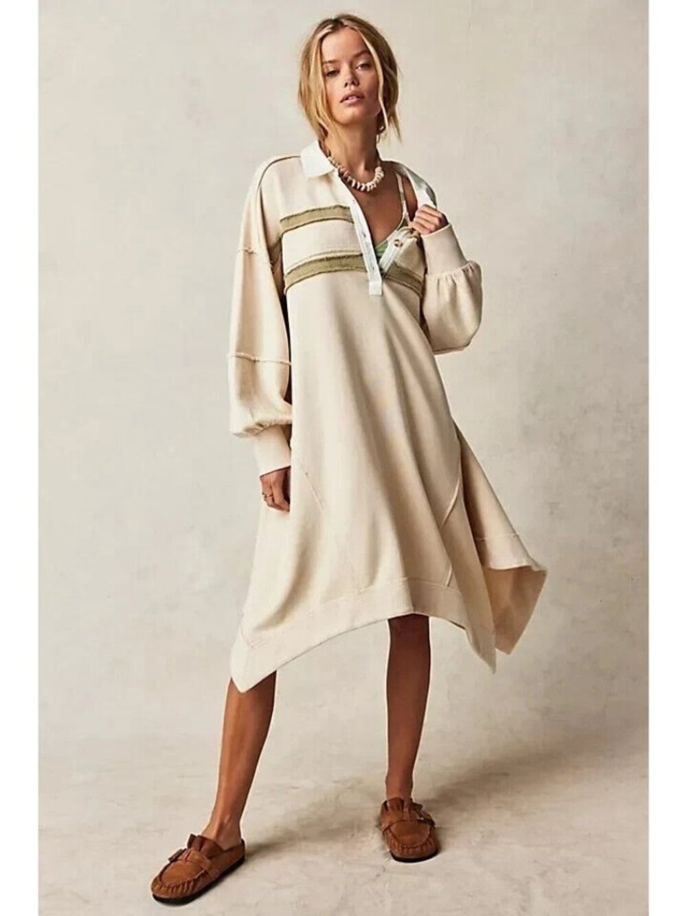 Free People Blair Sweatshirt Top S Oversized Asymmetrical Pullover Cotton Cream